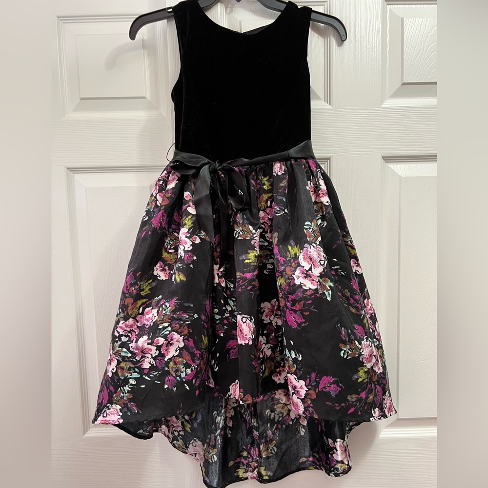 Lilt Black Floral Print Sleeveless High Low Dress